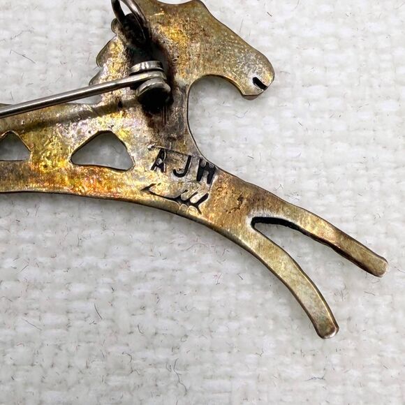 Vintage Sterling Silver Horse Brooch Pin Signed AJW Arrow Southwestern Artisan - Picture 6 of 10